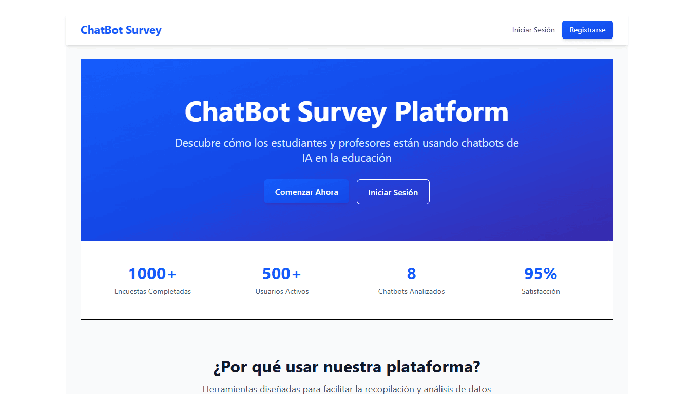 Captura de pantalla de ChatBot Survey Platform